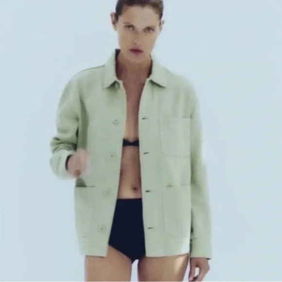 Zara The Victoria Overshirt Jacket in Green Size Medium - Picture 2 of 8